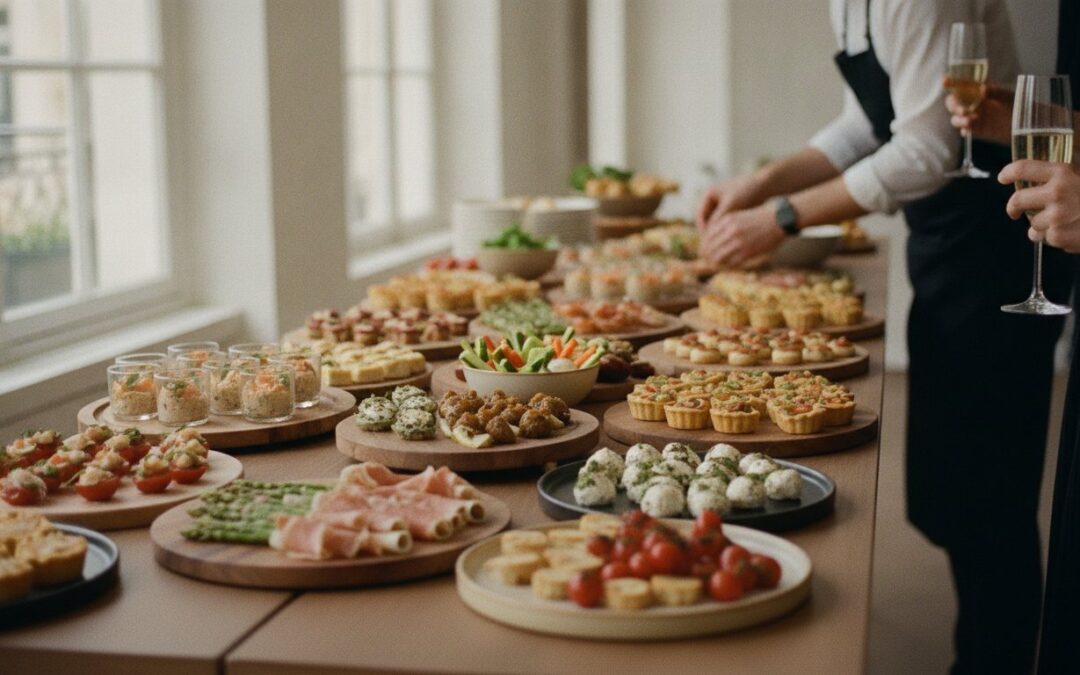 Buffet d'apéritif dînatoire d'entreprise pour 30 personnes dressé par Twenty Peas à Paris